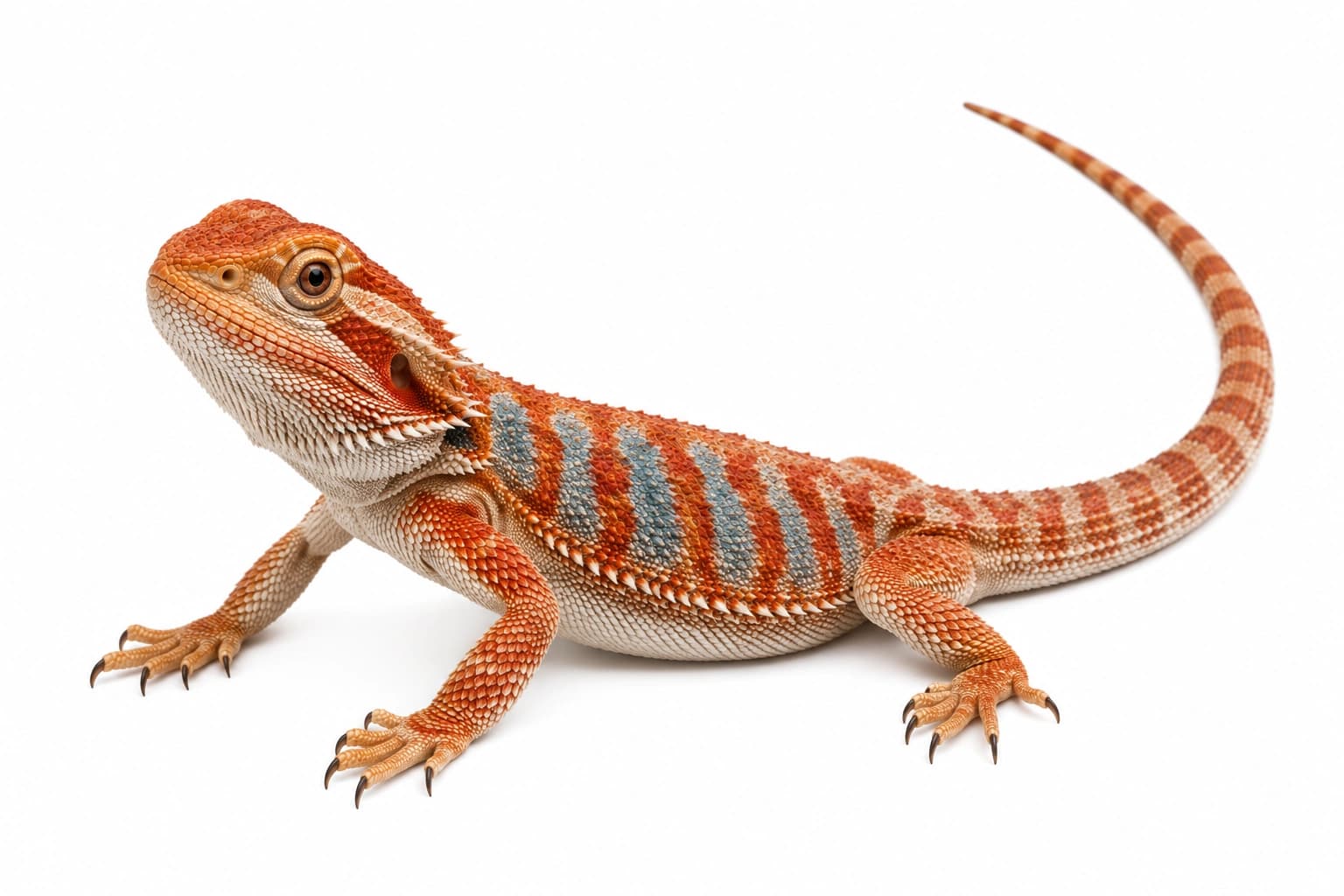Juvenile Blue Bar Bearded Dragon displaying developing cool-toned lateral markings