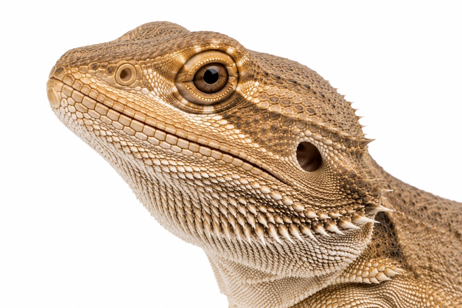Close-up of a Leatherback Bearded Dragon head showing standard facial structure and reduced body scalation