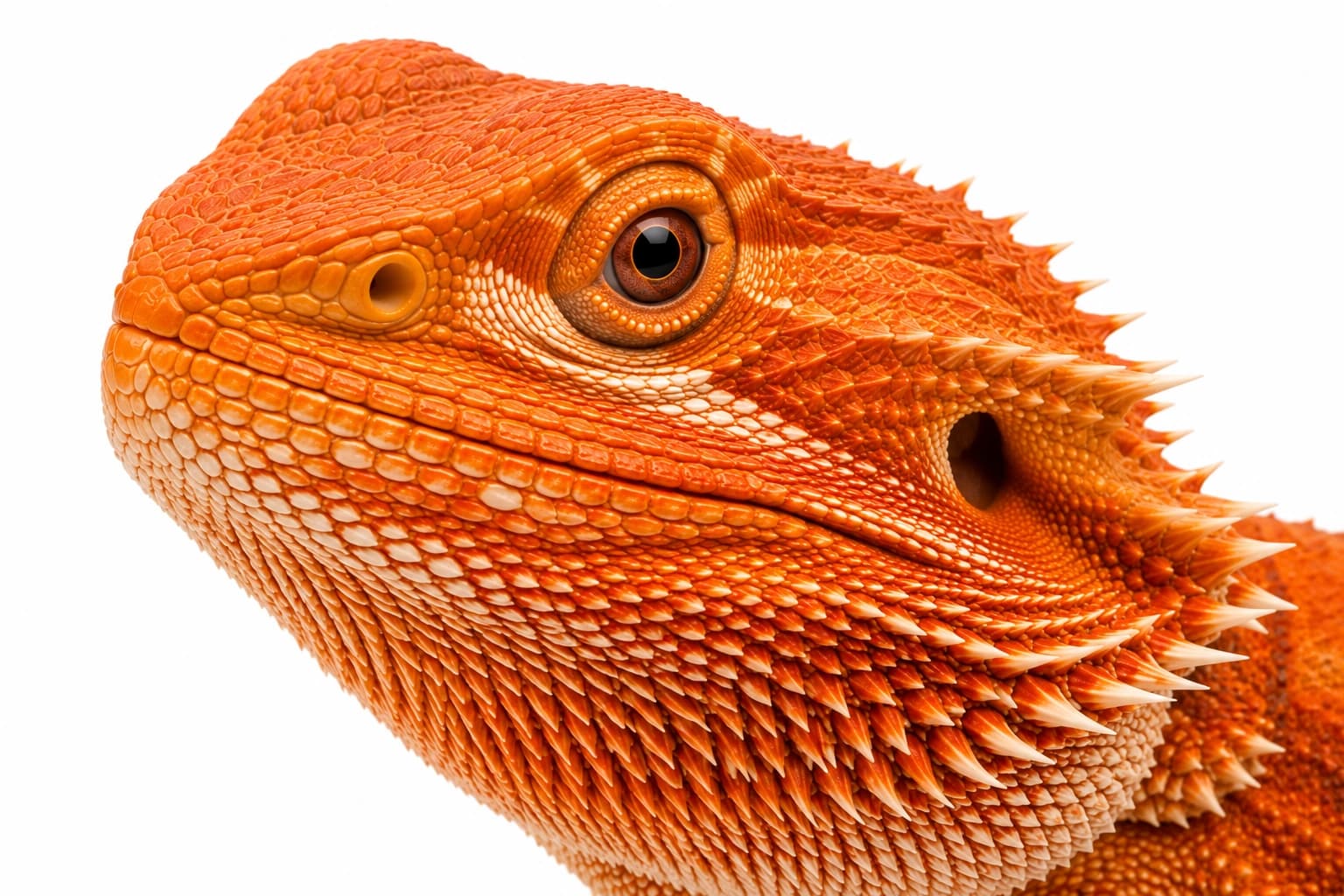 Close-up of an Orange Bearded Dragon head showing strong amber and tangerine facial colour