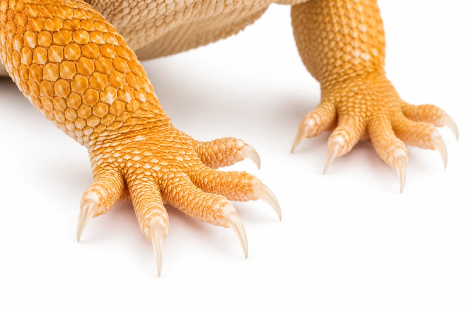 Close-up of the clear claws and reduced melanin characteristic of a Hypo Bearded Dragon