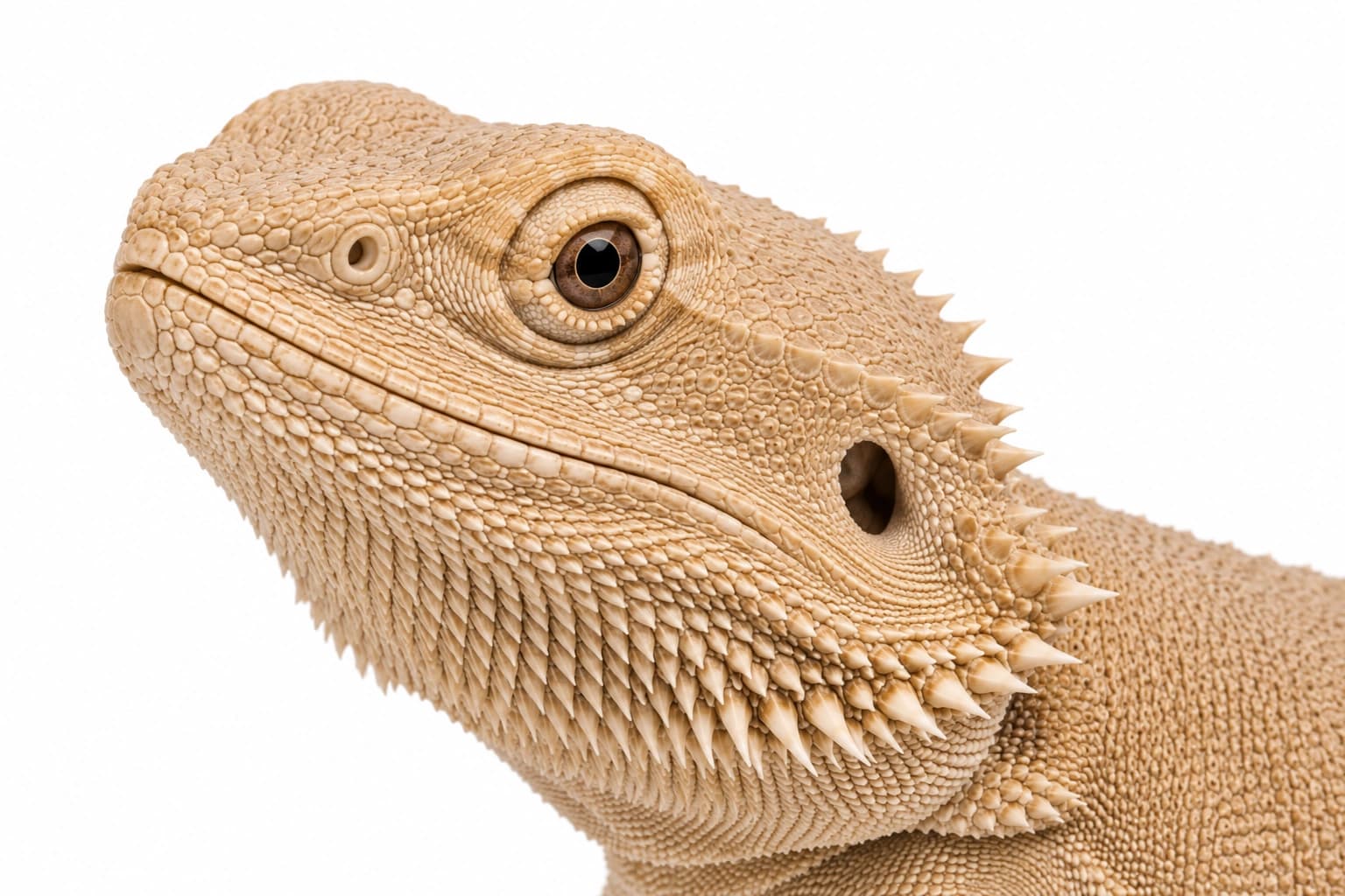 Close-up of a Witblits Bearded Dragon head showing uniform warm pigmentation and normal facial scales